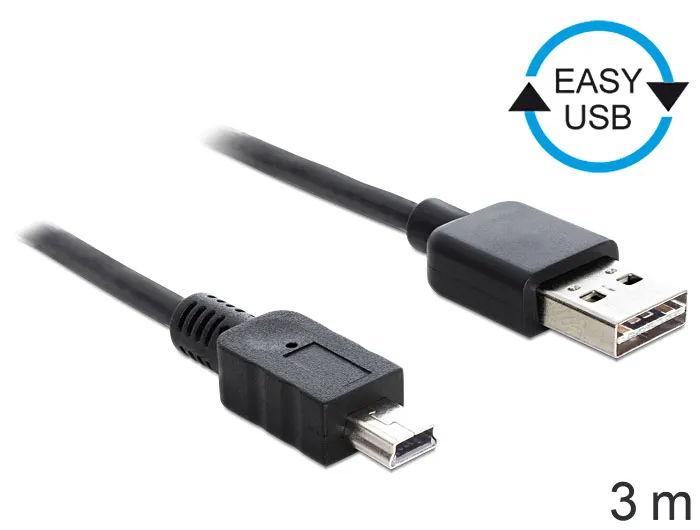 Anschlusskabel USB 2.0 EASY Stecker A an mini Stecker, schwarz, 3m. Delock® [83364]