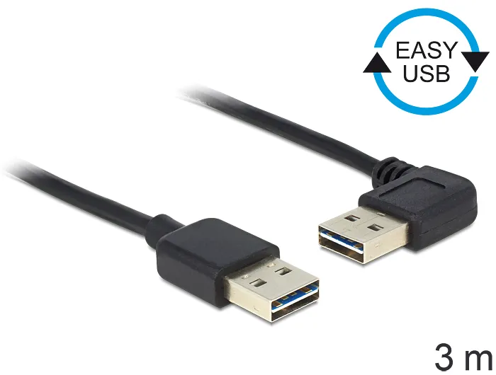 Kabel EASY-USB 2.0-A Stecker an Stecker links/rechts gewinkelt 3m, Delock® [83466]