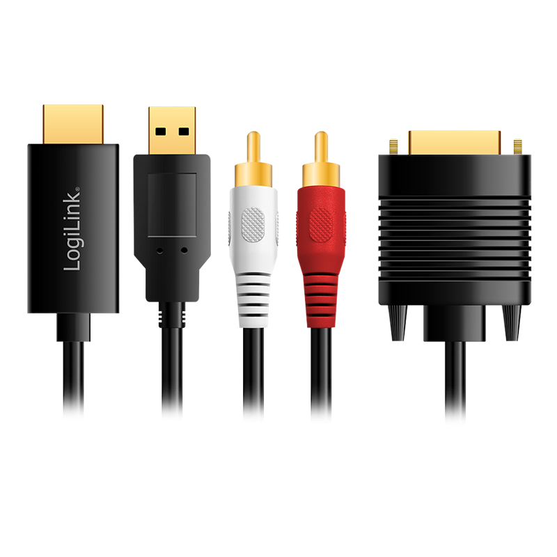 HDMI-Kabel, A/M zu HD15/M + USB-A+2x RCA/M, HD, schwarz, 2 m