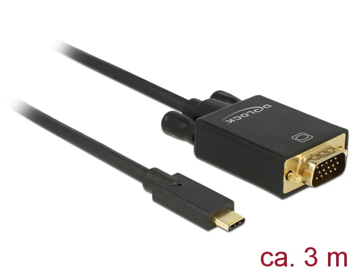 Kabel USB Type-C Stecker an VGA Stecker (DP Alt Mode), Full HD 1080p 3 m schwarz, Delock® [85263]