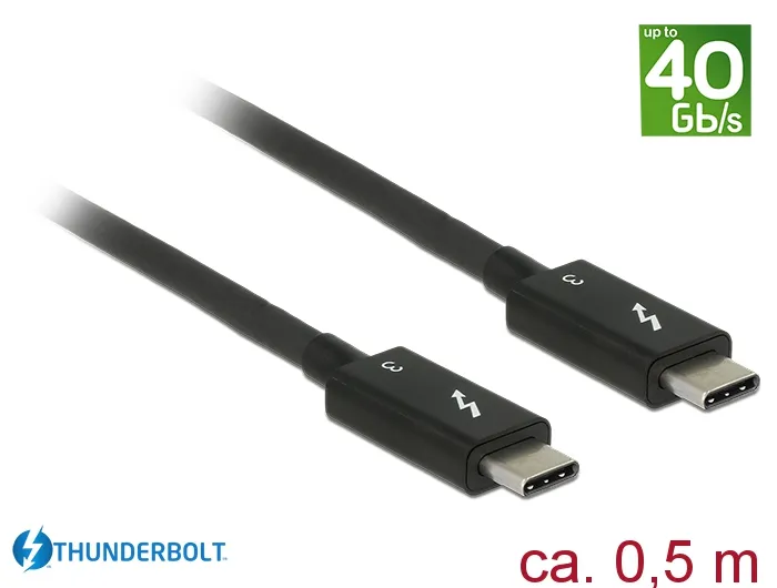 Thunderbolt 3 (40 Gb/s) USB-C™ Kabel Stecker an Stecker, passiv, 5A, schwarz, 0,5m, Delock® [84844]