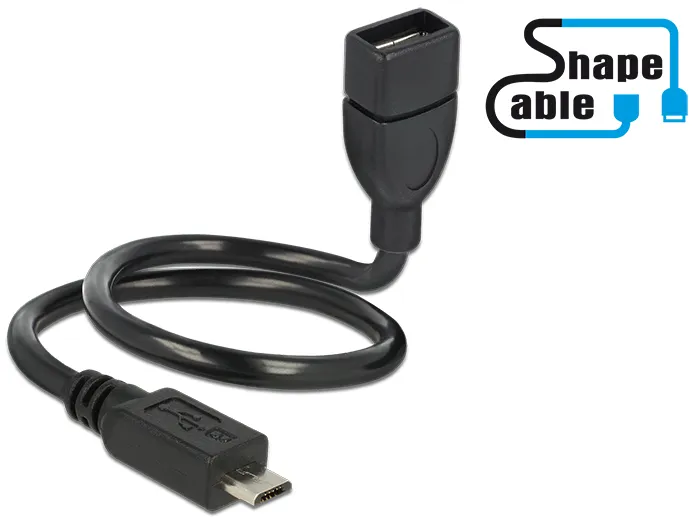 Kabel USB 2.0 Micro-B Stecker an USB 2.0 Typ-A Buchse OTG ShapeCable 0,35m, Delock® [83927]