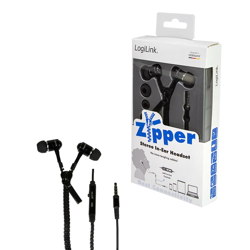 Zipper Stereo In-Ear Headset mit Fernbedienung, schwarz