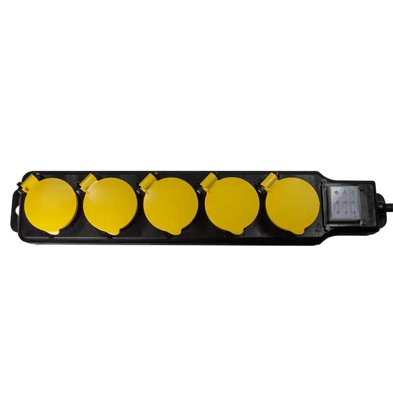 Steckdosenleiste 5-fach + Schalter, 5x CEE 7/3, Outdoor, 1,5 m, schwarz/gelb