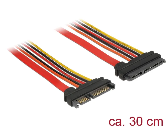 Verlängerungskabel SATA 6Gb/s, 22 Pin Stecker an SATA 22 Pin Buchse (3,3V + 5V + 12V), 0,3m, Delock®