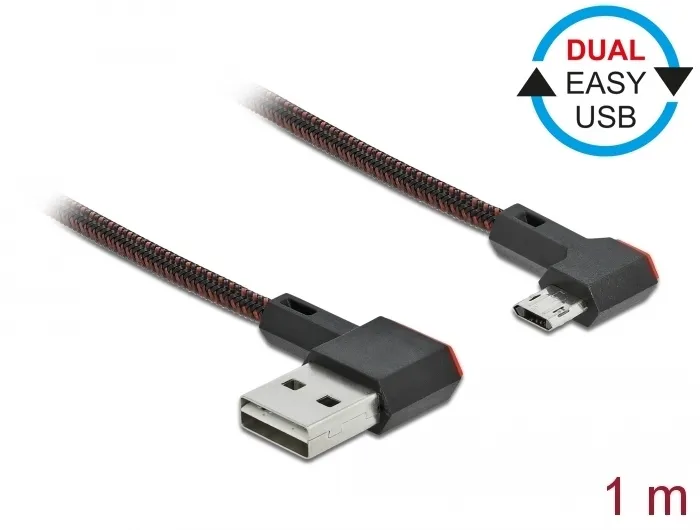EASY-USB 2.0 Kabel Typ-A Stecker zu EASY-USB Typ Micro-B Stecker gewinkelt links / rechts 1 m schwar