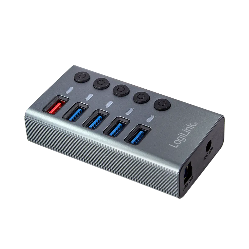 USB 3.2 Gen 1 Hub, 4 Ports + 1x Schnell-Ladeport, Ein/Aus-Schalter