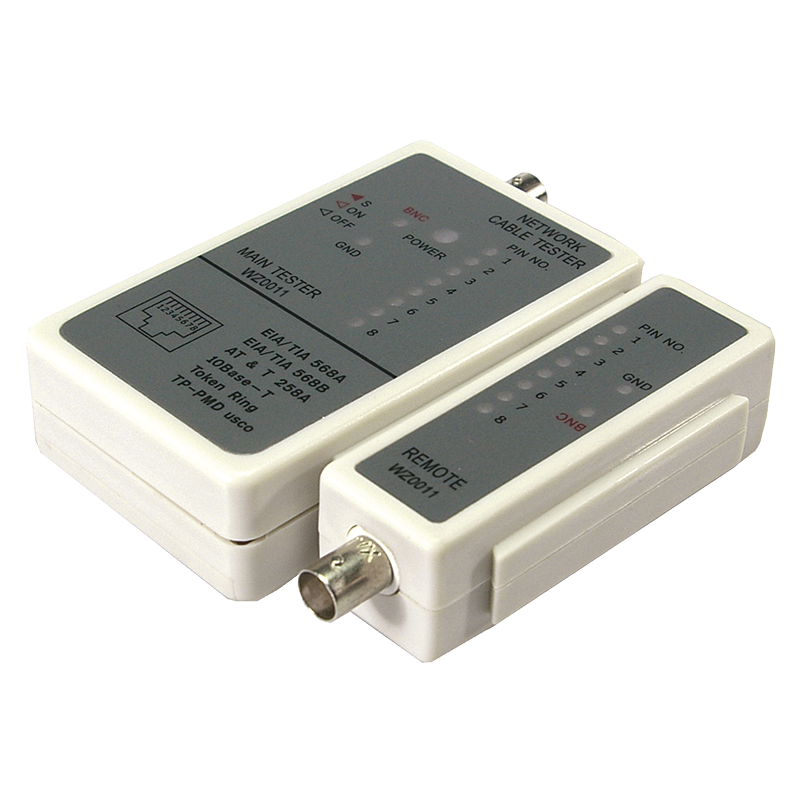 Tester für RJ11-, RJ12-, RJ45- und BNC-Patchkabel, mit Remote Einheit
