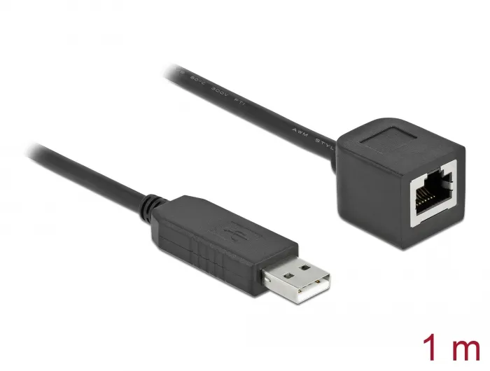 Serielles Anschlusskabel mit FTDI Chipsatz, USB 2.0 Typ-A Stecker zu RS-232 RJ45 Buchse, schwarz, 1