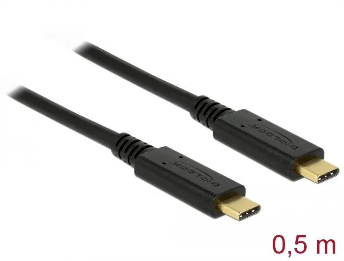 USB 3.1 Gen.2 (10 Gbps) Kabel, USB-C™ Stecker an USB-C™ Stecker, 5A E-Marker, schwarz, 0,5m , Delock