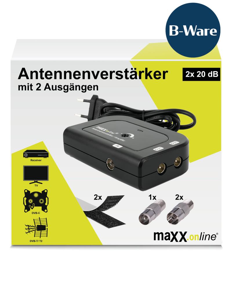 B-Ware Antennenverstärker mit 2 Ausgängen 20 dB Verstärkung, 10-20 dB regelbar, 85-1006 MHz