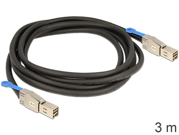 SAS Kabel HD x 4 SFF 8644 Stecker auf Mini SAS HD x 4 SFF 8644 Stecker, 3m, Delock® [83396]