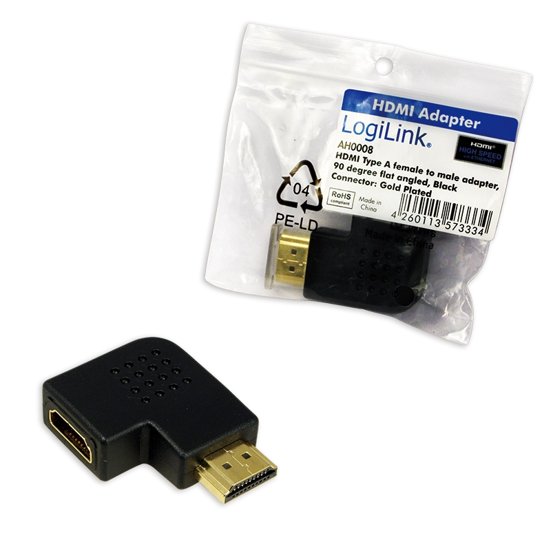 HDMI-Adapter, A/M zu A/F 90° gewinkelt, flach, 4K/30 Hz, schwarz