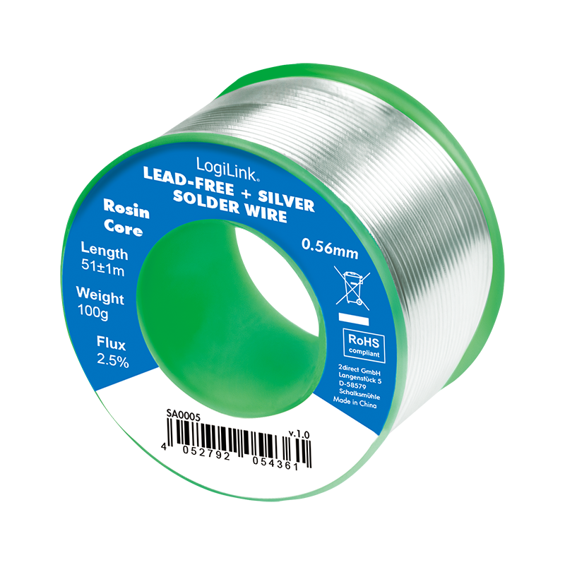 Lötdraht Ø 0,56 mm (bleifrei + Silber), 0,7% Kupfer, 100g Ro