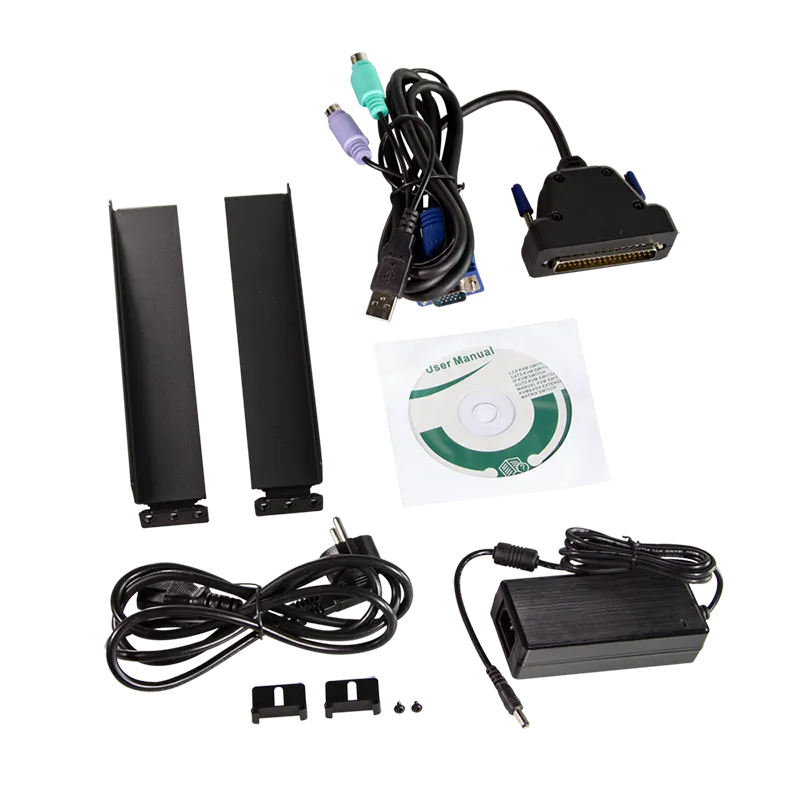 KVM-Konsole mit 17"-Bildschirm, VGA, USB-A, PS/2, geringe Einbautiefe, QWERTZ