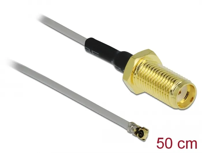 Antennenkabel SMA Buchse zum Einbau zu MHF® 4 Stecker 0.81, Gewindelänge 10 mm, grau, 0,5 m, Delock®