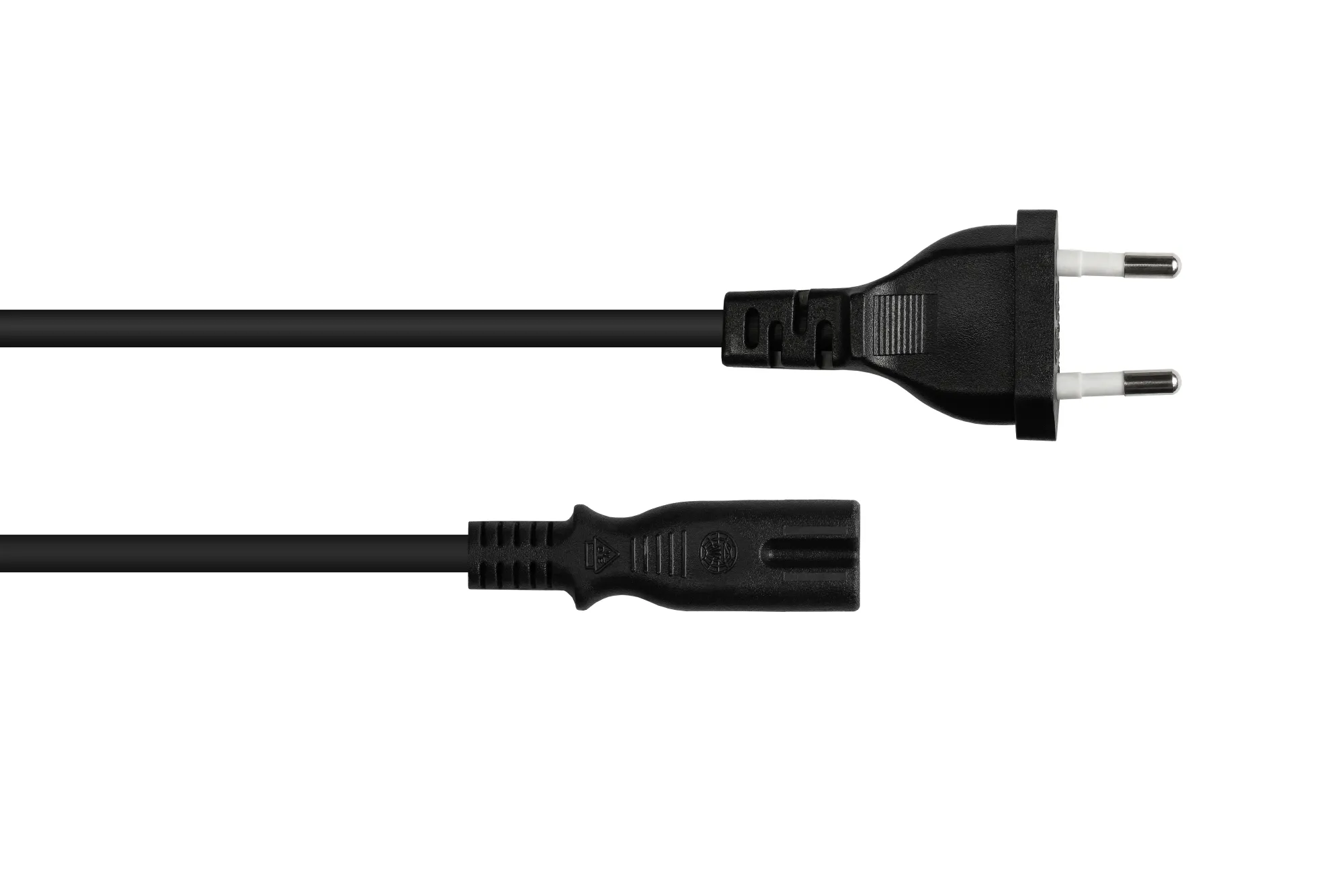 Euro-Netzkabel Euro-Stecker Typ C (gerade) an C7/Euro 8 Buchse (gerade), schwarz, 0,75 mm², 0,75 m,