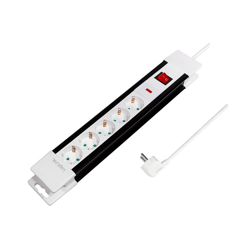 Steckdosenleiste 5-fach + An/Aus-Schalter, 3 m, weiß/schwarz