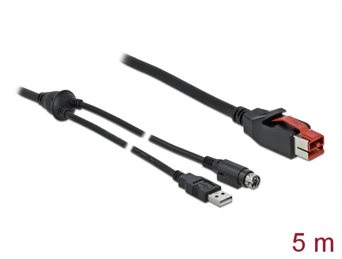 PoweredUSB Kabel Stecker 24 V zu USB Typ-A Stecker + Mini-DIN 3 Pin Stecker 5 m für POS Drucker und