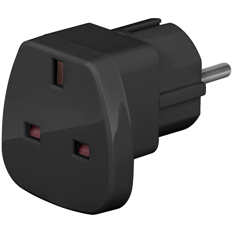 Reiseadapter UK auf Schutzkontakt CEE 7/7, schwarz