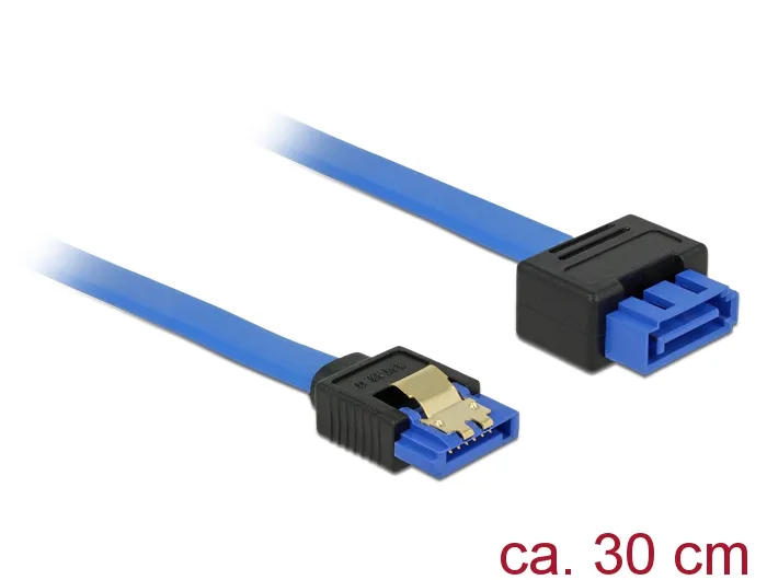 Verlängerungskabel SATA 6 Gb/s Buchse gerade an SATA Stecker mit Einrastfunktion gerade, blau, 0,3m,