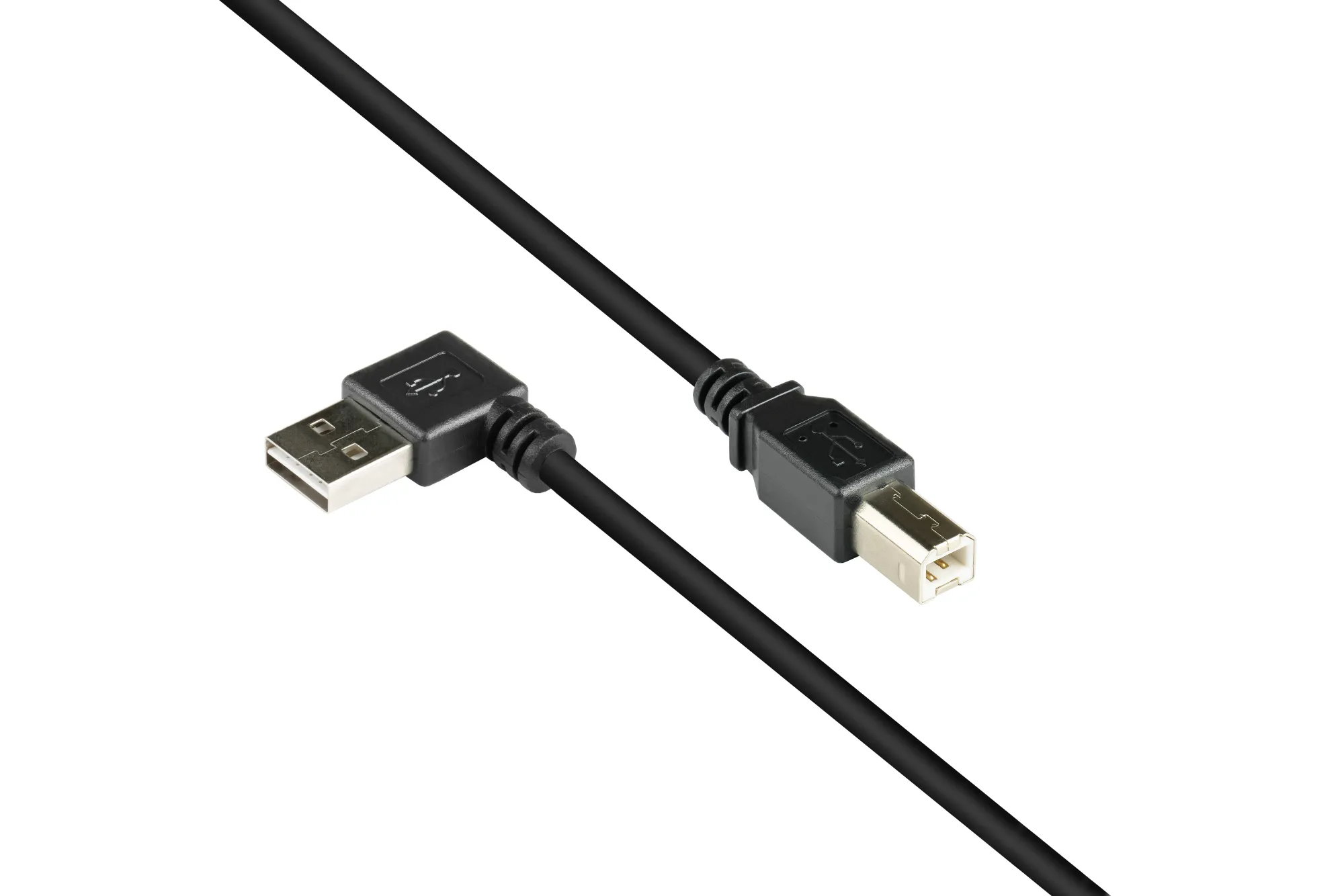 Anschlusskabel USB 2.0 EASY Stecker A gewinkelt an Stecker B, schwarz, 3m, Good Connections®