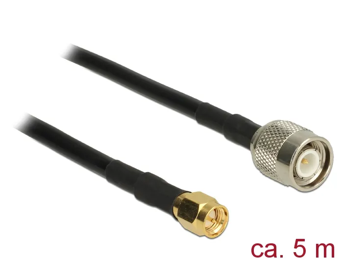Antennenkabel TNC Stecker an SMA Stecker CFD200, low loss, schwarz, 5m, Delock® [89505]