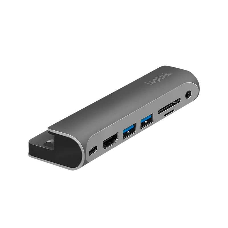 USB 3.2 Gen 1 Dockingstation, 7-Port, USB-C PD, silber/schwarz
