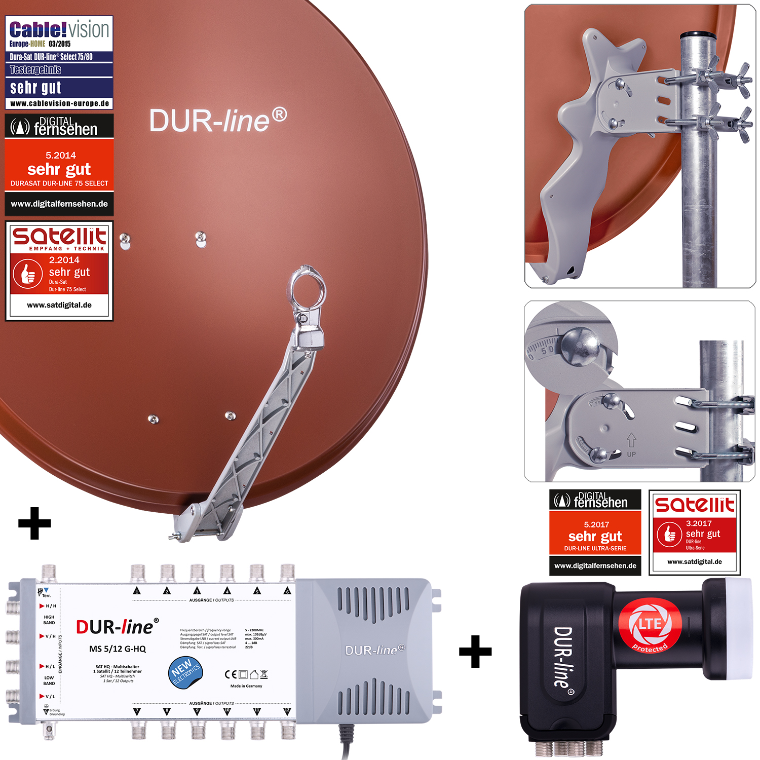 DUR-line Select 75/80 R + MS5/12 + +Ultra Quattro LNB - 12 Teilnehmer Set