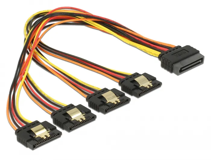 Kabel SATA 15 Pin Strom Stecker mit Einrastfunktion an SATA 15 Pin Strom Buchse 4 x gerade 0,3 m, De