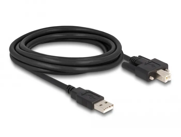 Kabel USB 2.0 Typ-A Stecker zu Typ-B Stecker mit Schrauben, schwarz, 3 m, Delock® [87215]