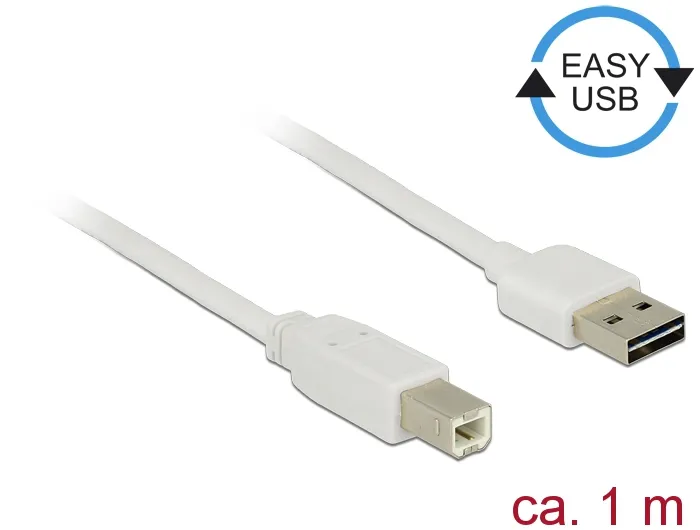 Kabel EASY-USB 2.0 Typ-A Stecker an USB 2.0 Typ-B Stecker, weiß, 1 m, Delock® [83686]