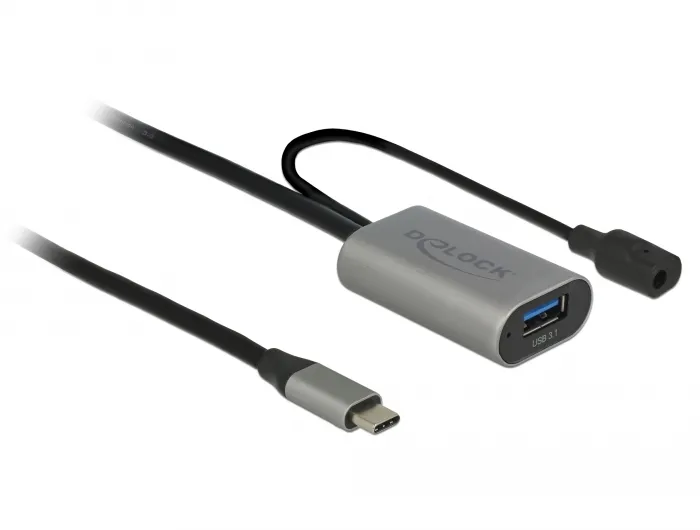 Aktives USB 3.1 Gen. 1 Verlängerungskabel, USB Type-C™ an USB Typ-A, schwarz, 5m, Delock® [85391]