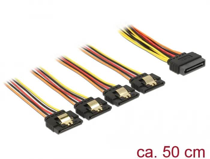 Kabel SATA 15 Pin Strom Stecker mit Einrastfunktion an SATA 15 Pin Strom Buchse 4 x gerade 0,5 m, De