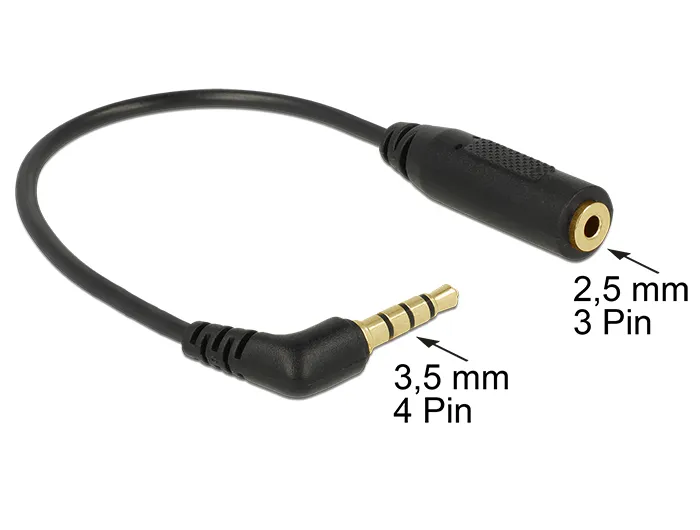 Audiokabel Klinkenstecker 3,5 mm 4 Pin an Klinkenbuchse 2,5 mm 3 Pin gewinkelt, Delock® [65673]