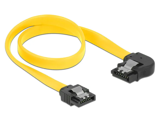 Kabel SATA 6 Gb/s Stecker gerade an SATA Stecker links gewinkelt 30 cm gelb Metall, Delock® [82824]