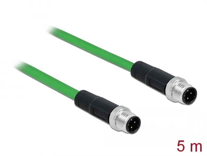 Netzwerkkabel M12 4 Pin D-kodiert Stecker an Stecker TPU, grün, 5 m, Delock® [85920]