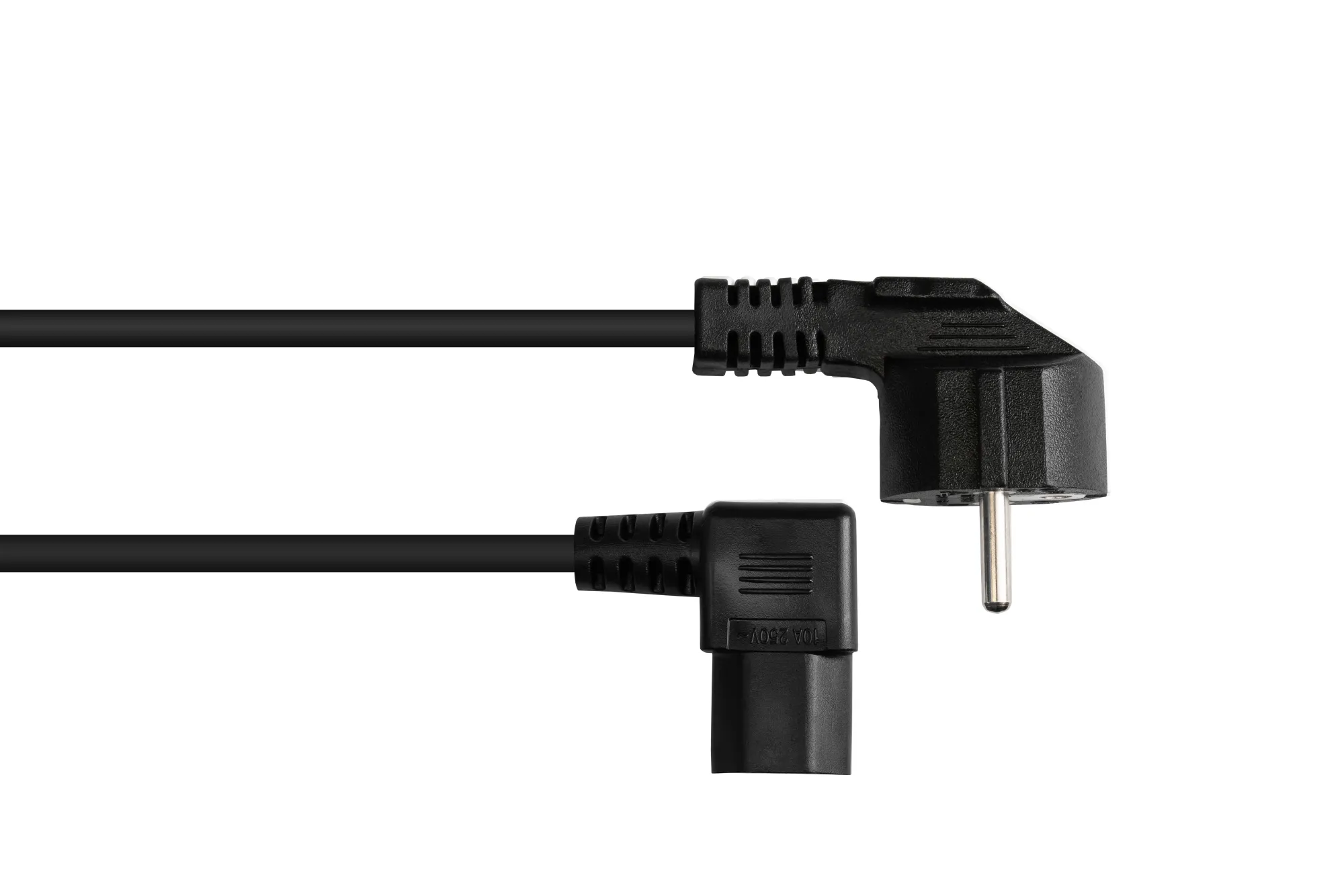 Netzkabel Schutzkontakt-Stecker Typ E+F (CEE 7/7, gewinkelt) an C13 (rechts gewinkelt), schwarz, 1,0