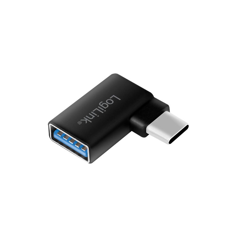 USB 3.2 Gen1 Type-C Adapter, C/M zu USB-A/F, 90° gewinkelt, schwarz