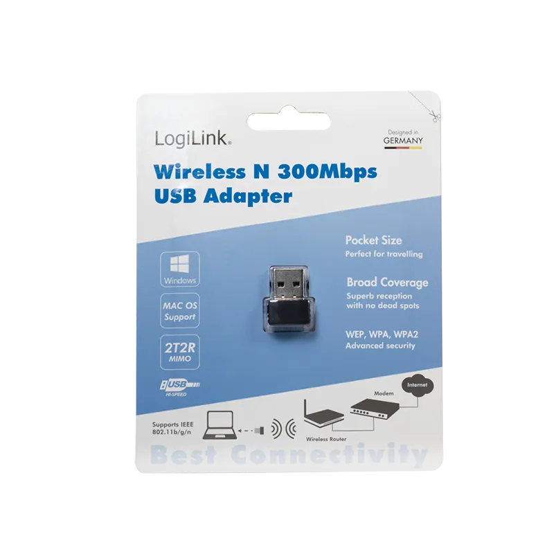 Wireless LAN Micro-Adapter, 802.11b/g/n, USB 2.0, 300 Mbit/s