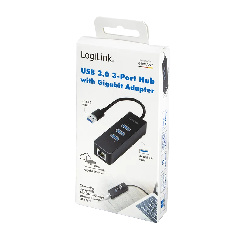 USB 3.0 Typ-A zu Gigabit Adapter zu 1x RJ45 und 3x USB 3.0 Typ-A
