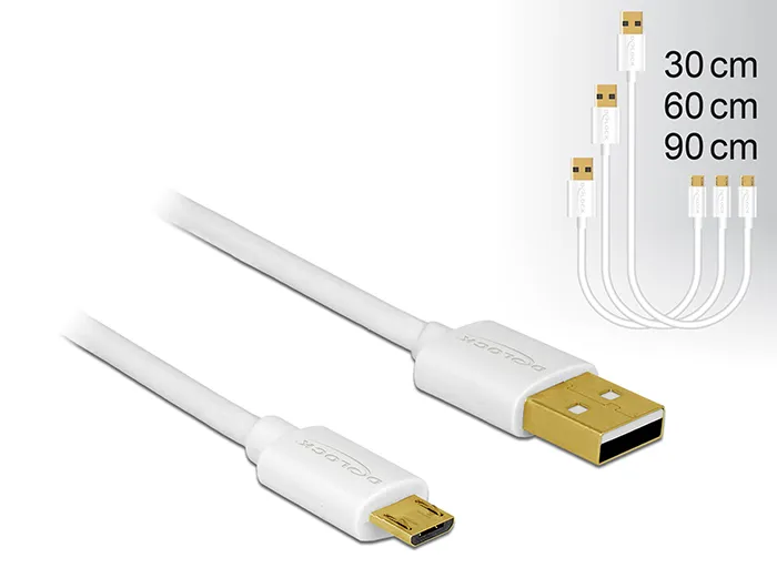 Daten- und Schnellladekabel USB 2.0 Typ-A Stecker an USB 2.0 Typ Micro-B Stecker, weiß, 3er Set (0,3