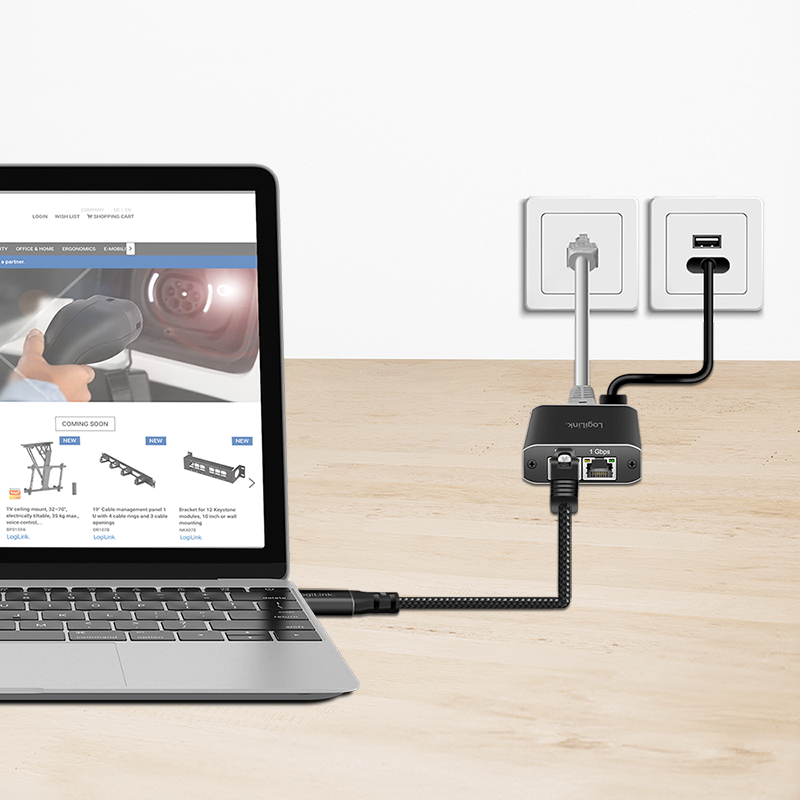 USB 3.0 Ethernet-Kabel, A/M zu RJ45/M, 1 Gbit/s, aktiv, schwarz/grau, 10 m