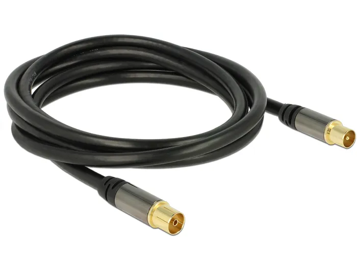 Antennenkabel IEC Stecker an IEC Buchse RG-6/U 2 m schwarz, Delock® [88923]