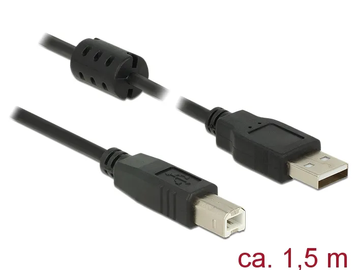 USB Kabel 2.0 Typ-A Stecker an USB 2.0 Typ-B Stecker, schwarz, 1,5m, Delock® [84896]