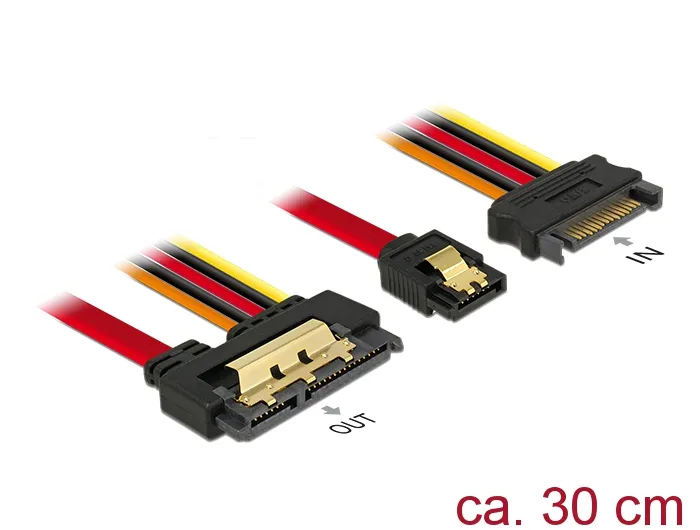 Kabel SATA 6 Gb/s 7 Pin Buchse + SATA 15 Pin Strom Stecker an SATA 22 Pin Buchse gerade Metall, 0,3m