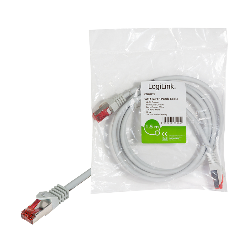 Patchkabel PrimeLine, Cat.6, S/FTP, grau, 2 m