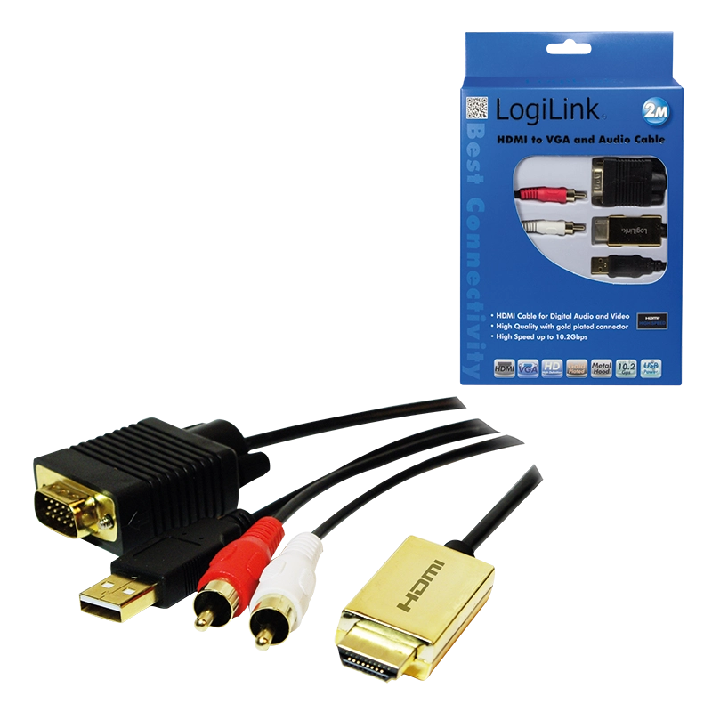 HDMI-Kabel, A/M zu HD15/M + USB-A+2x RCA/M, HD, schwarz, 2 m
