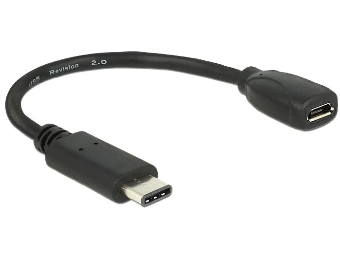 Adapterkabel USB 2.0, USB-C™ Stecker an Micro B Buchse, schwarz, 0,15m, Delock® [65578]