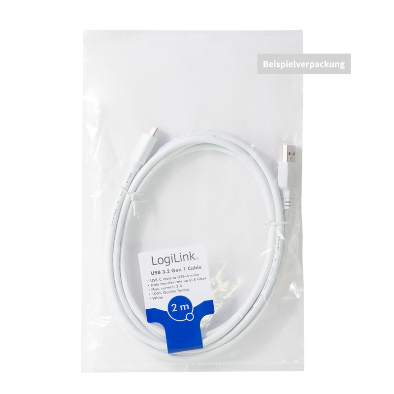 USB 3.2 Gen1 Type-C Kabel, C/M zu USB-A/M, weiß, 2 m